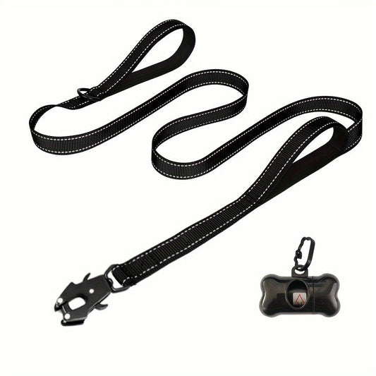 6ft Heavy Duty Dog Leash with Double Handles & Tactical Frog Clip – Reflective Rope Training Leash with Quick Release Locking Clip for Medium & Large Dogs, 11 Colors Available