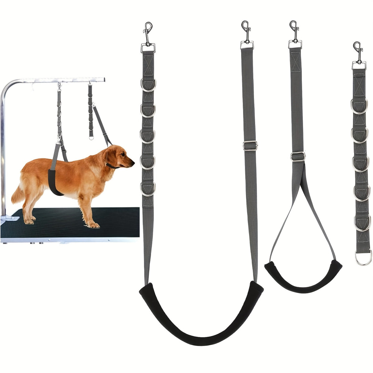 Dog Grooming Restraint Straps 3-Pack Nylon Adjustable - Pet Grooming Table Belly Band Loop Set with Metal D-Ring Hooks for Bathing & Grooming, Multi-Color Safety Restraint Kit for Dogs, Professional & Home Use