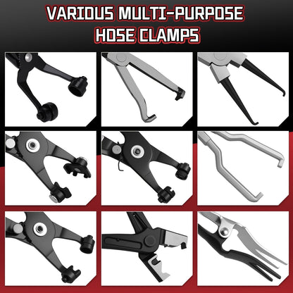 16-Piece Long-Handled Hose Clamp Kit Automotive Spring Wire Clamps Hose Disassembly Tool Set for Fuel Oil & Water Pipe Replacement – Professional Mechanic Tool