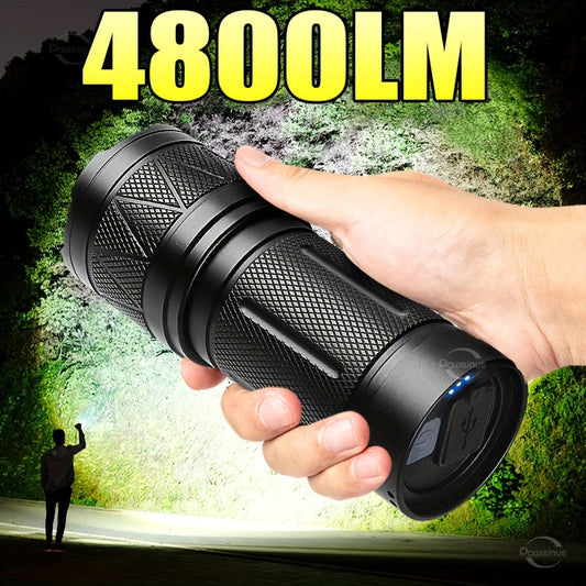 30W Tactical Flashlight - Aviation Aluminum, Type-C Rechargeable, Built-In 3×18650 Battery, 8-Hour Runtime, 5 Modes (High/Medium/Low/Strobe/SOS) - Hunting, Patrol & Search & Rescue - Black