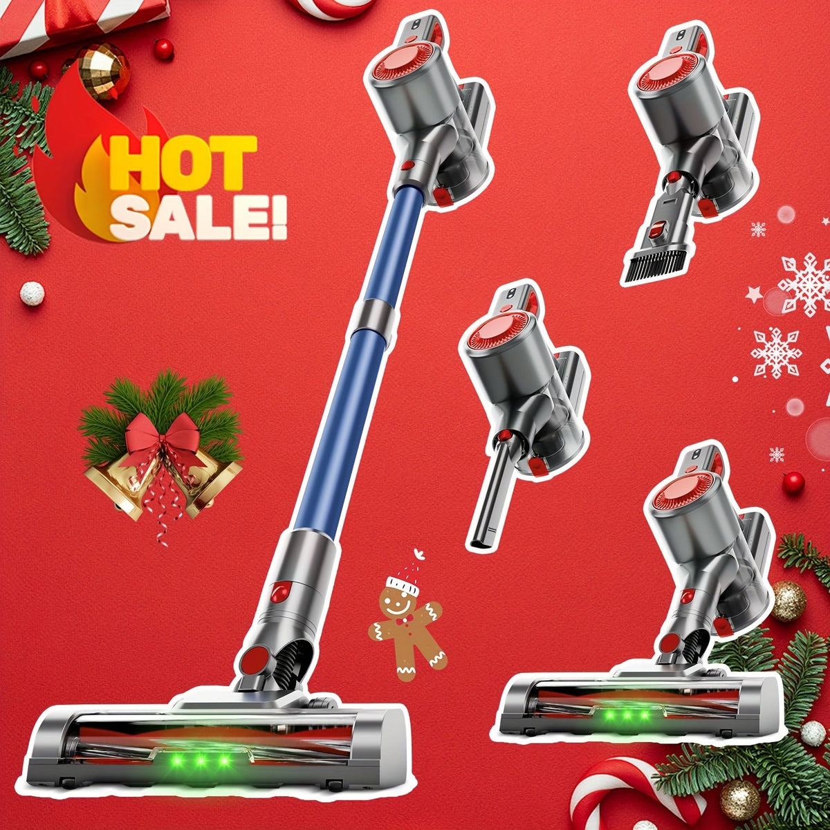 Wired & Wireless Cordless Stick Vacuum Cleaner - 55–70 KPa, 3-Speed, 45-Min Battery, Detachable Battery, LED Floor Brush - Pet Hair, Carpet & Hard Floor - Lightweight Handheld