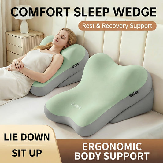 Adjustable Split Two-Piece Bed Wedge Reading Pillow - Large Memory Foam C-Shaped Backrest - Height Adjustable - Removable Washable Cover - Reading, Gaming & Back/Leg Support - 6 Color Block Options