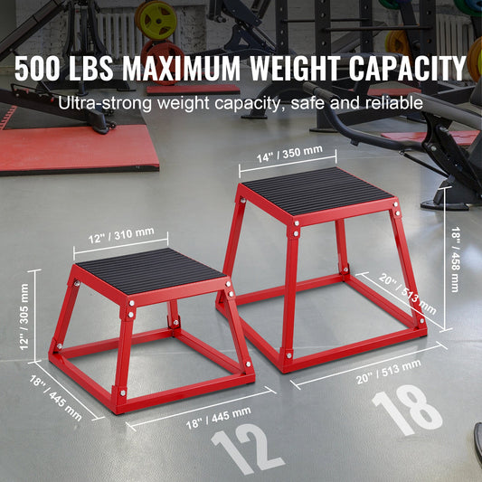 VEVOR 12-Inch Plyometric Jump Box Steel Plyo Platform Anti-Slip Silicone Top 500 Lb Capacity for Home Gym Training Box Jumps Step-Ups & Strength Conditioning – Red