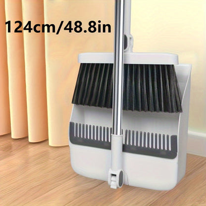 2-Piece Handle Broom & Dustpan Set - Portable Indoor Sweeping Set for Home, Kitchen, Wood Floors & Pet Hair - Standard & Extended Handle - White, Blue & Orange