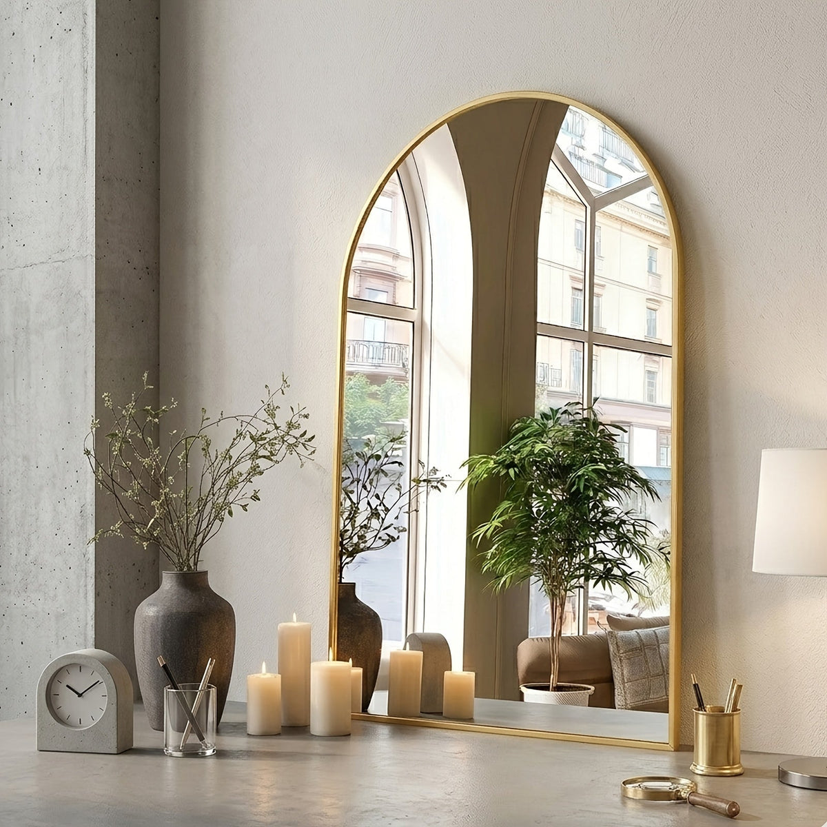 Arched Bathroom Mirror with Metal Frame - Wall Mounted Vanity Mirror - 6 Sizes (22×30 to 31×32in) - Bathroom, Bedroom & Entryway - Gold & Black