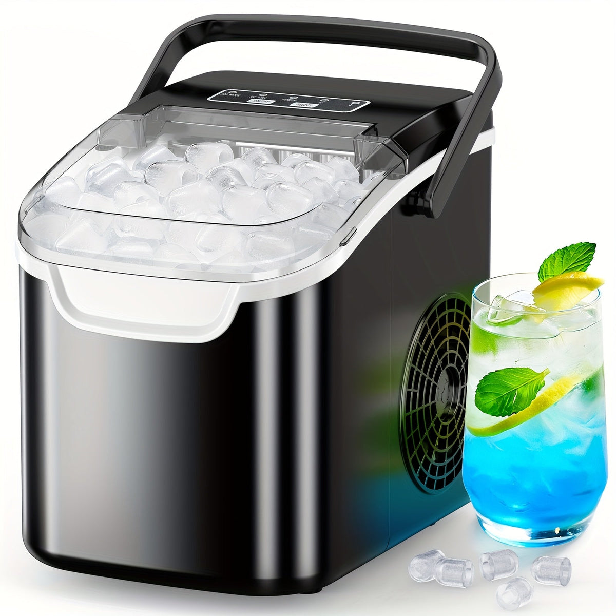 Countertop Ice Maker – 26 LB per 24 Hours Ice Ready in 6 Minutes Self-Cleaning 2 Ice Sizes Scoop Basket & Handle for Home Party RV & Camping in White Black Green & Purple