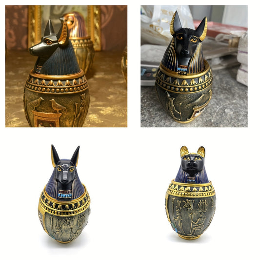 Anubis Egyptian Resin Pet Memorial Urn & Storage Jar – Ancient Pharaoh Guardian Cat God & Dog Statue, Decorative Keepsake Urn for Ashes, Home Decor Sculpture & Funeral Collectible, 2 Styles