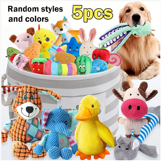 Small Dog Chew Toys 5pcs Plush Set - Dental Cleaning Puppy Chew Toys for Small Dogs, Random Styles & Colors, Cute Variety Pack Toy Bundle
