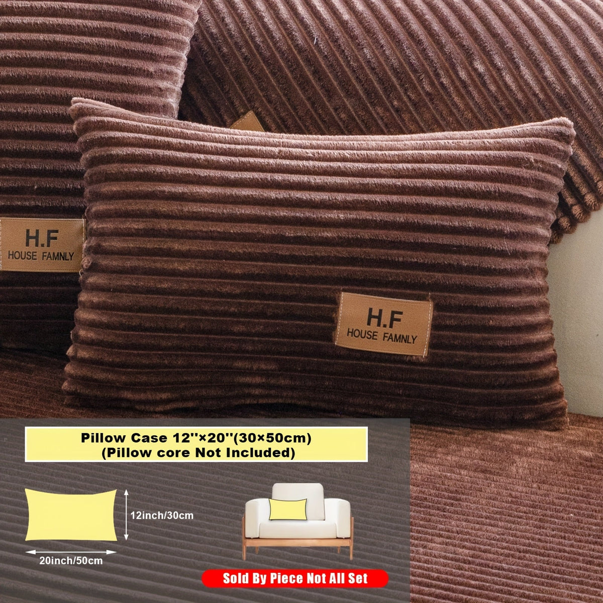 Short Plush Striped Sofa Cover & Cushion - All-Season, Pet-Friendly & Non-Slip - Armchair, Loveseat, 3/4/5-Seater, Backrest, Armrest & Pillowcase - White, Dark Gray, Light Gray, Coffee & Blue