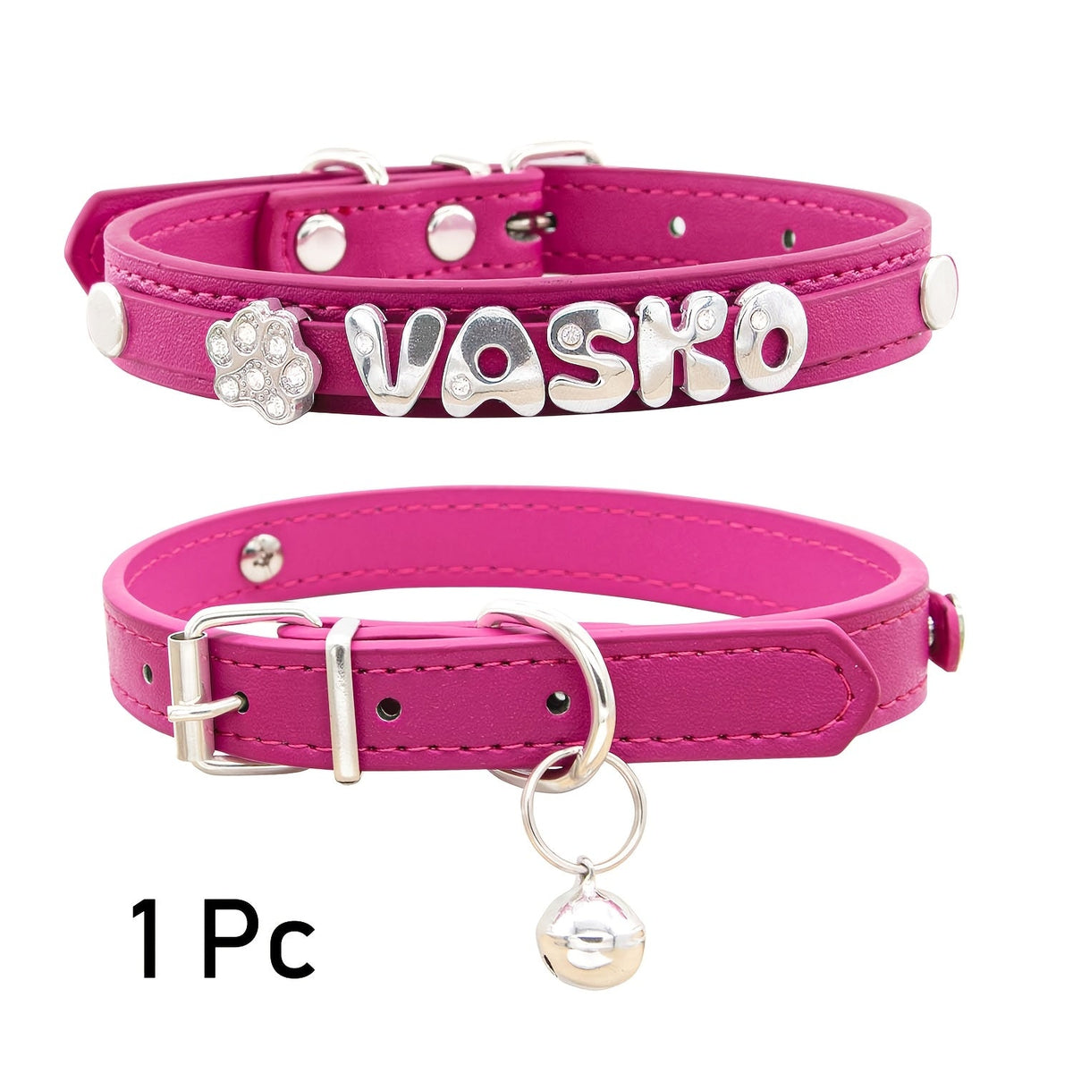 Personalized Faux Leather Cat & Dog Collar with Pendant Tag, Customized ID Collar for Small & Medium Dogs and Cats, Adjustable Pet Collar with Exquisite Charm Decoration, 11 Colors XS to M