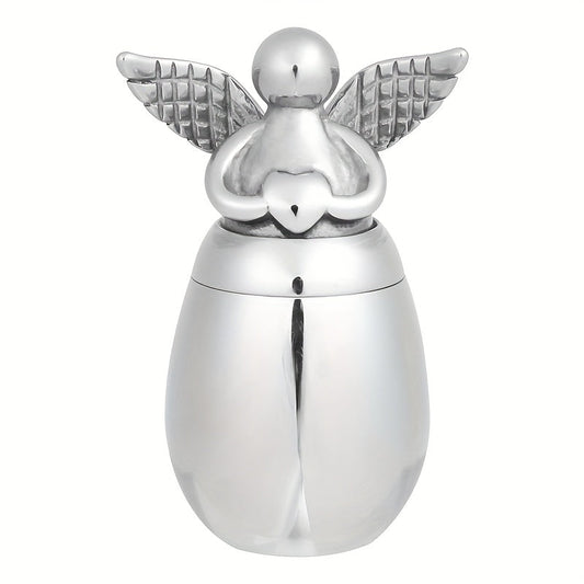 Small Keepsake Urn for Human Ashes – Mini Stainless Steel Angel Memorial Cremation Ash Jar, Sharing Urn for Loved Ones, Silver Finish