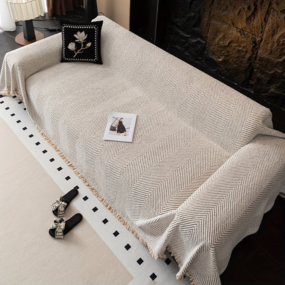 Thickened Plush Sofa Cover - Non-Slip, Pet-Friendly Furniture Protector - 4 Sizes - Living Room, Bedroom & Office - Khaki, White & Black, Grey & Black