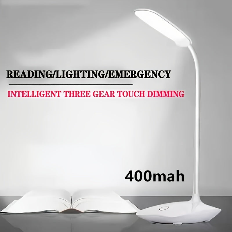 Foldable LED Desk Lamp - Portable, 3-Level Dimming, USB Charging & Touch Switch - 400mAh Battery - Writing, Office & Room Decor - White, Blue & Pink