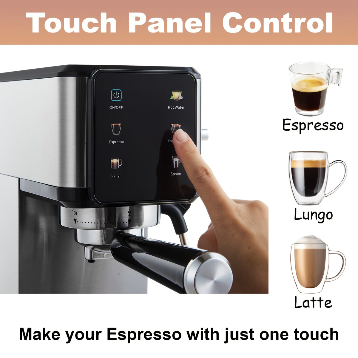 20 Bar Espresso Machine with Dual Boiler & Milk Frother Wand – Touch Control Compact Coffee Maker for Home, Makes Cappuccino & Latte, Includes Coffee Mug – Nova Mart