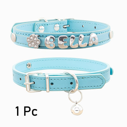 Personalized Faux Leather Cat & Dog Collar with Pendant Tag, Customized ID Collar for Small & Medium Dogs and Cats, Adjustable Pet Collar with Exquisite Charm Decoration, 11 Colors XS to M