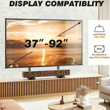 TV Stand with Legs - Height Adjustable 37"-92" Universal TV Floor Stand, Dual T-Bar Steel Frame, 150 lb Capacity, Cable Management, Anti-Tilt, No Drill - Black