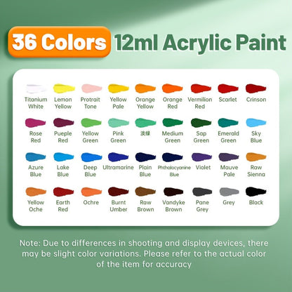 Acrylic Paint Set 12 18 24 or 36 Colors – Fade-Resistant Non-Toxic Tubes for Canvas Wood Rock Fabric Ceramics Clothing Wall Art – Beginner & Professional Artist Supplies