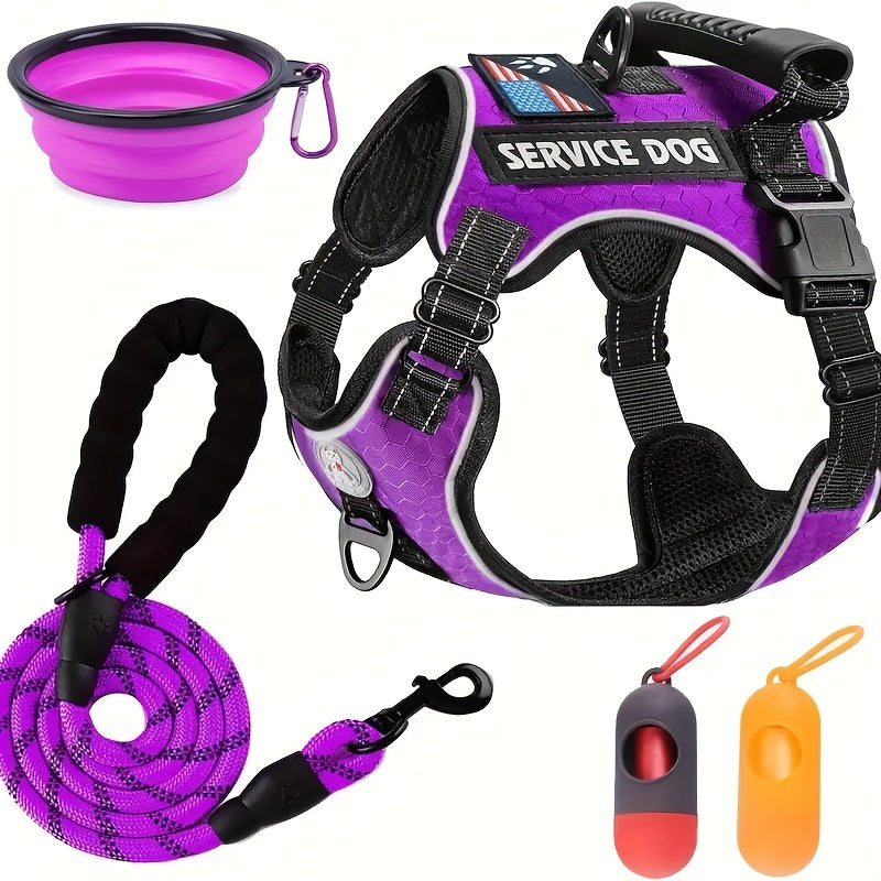 Reflective Dog Harness Vest with Leash Shock-Absorbing No-Pull Pet Harness with Night Vision Reflective Strips Comfortable Vest Style for Small Medium Large Dogs