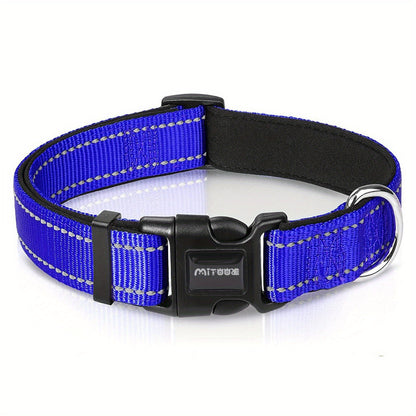 Reflective Dog Collar with Quick-Release Buckle – Soft Neoprene Padded Breathable 1" Striped Dog Collar for Small Medium Large Dogs, Durable Polyester, Sizes XS–XL, 8 Vibrant Colors
