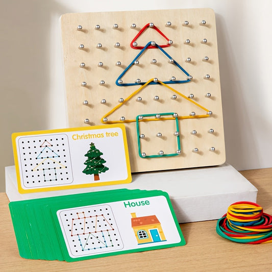 Wooden Geometric Pegboard Puzzle Toy for Kids – Shape Sorting Jigsaw Peg Board Game, Montessori Educational STEM Toy, Fine Motor Skills Learning Activity, Holiday Birthday Gift for Toddlers Ages 2 3 4 5+