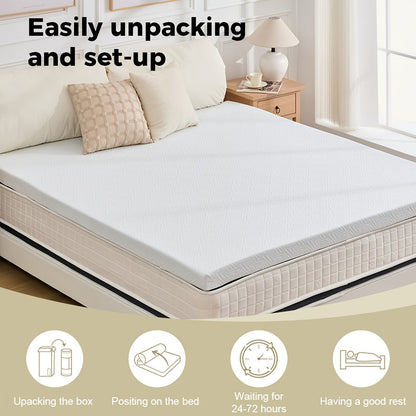 Memory Foam Mattress Topper 2 or 3 Inch – Gel Zoned Breathable High-Density Foam with Removable Soft Cover for Twin Full Queen King Sofa Beds