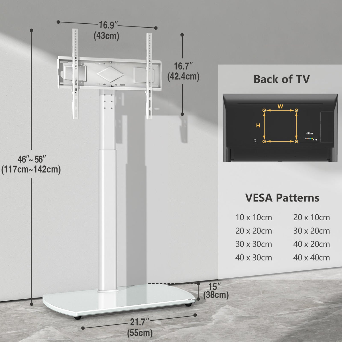Height Adjustable Swivel TV Floor Stand for 32-65 Inch TVs – Universal LCD LED Flat Screen with Apple TV Roku Mount Cable Management & Tempered Glass Base
