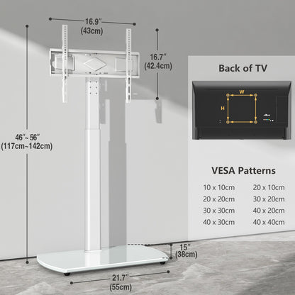 Height Adjustable Swivel TV Floor Stand for 32-65 Inch TVs – Universal LCD LED Flat Screen with Apple TV Roku Mount Cable Management & Tempered Glass Base