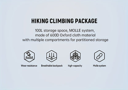 100L Tactical Backpack Large Capacity Molle Hiking Backpack with Multiple Compartments & Ergonomic Straps - Heavy Duty for Camping, Travel, Trekking & Outdoor Adventures