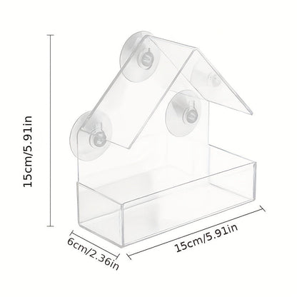 Acrylic Window Bird Feeder House-Shaped Transparent Seed Tray with Suction Cups for Secure Mounting – Clear View Wild Bird Feeder for Backyard Garden Bird Watching