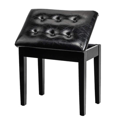 Bonnlo Wooden Duet Piano Bench - Thick PU Leather Padded Cushion, Under-Seat Sheet Music Storage, Locking Lid, 440 lbs Solid Wood Legs - Black & Brown, 21.5" or 29.5" Wide