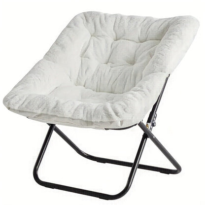 Square Moon Chair Foldable Lounge Chair 450 Lbs Capacity Padded Backrest Sturdy Metal Frame Space-Saving for Bedroom Balcony & Carpeted Floor – White Pink Gray