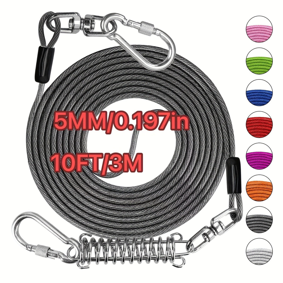 Heavy Duty Dog Leash 6 10 15 30 50 75 100 Feet Long Training Tie Out Cable for Large Dogs Up to 500 lbs Durable Bite-Resistant Yard Running Rope Lead