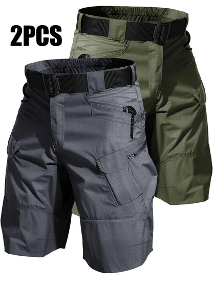 2-Pack Men's Cargo Shorts with Multi-Pocket - Durable Relaxed Fit Outdoor Hiking Camping Fishing Work Shorts, Tactical Utility Bottoms for Men Sizes S-XXXL, Black Gray Khaki Army Green