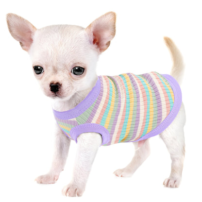 Soft Ribbed Striped Dog Tank Top Vest for Small Dogs - Lightweight Breathable Pullover Dog Shirt for XS to XXL Breeds, Cute Dog Clothes in 11 Colors for Chihuahua Yorkie Pomeranian Daily Wear