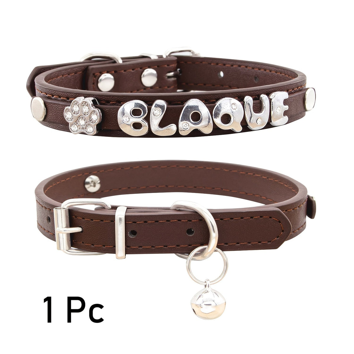 Personalized Faux Leather Cat & Dog Collar with Pendant Tag, Customized ID Collar for Small & Medium Dogs and Cats, Adjustable Pet Collar with Exquisite Charm Decoration, 11 Colors XS to M