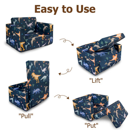 2-in-1 Kids Sofa Fold-Out Convertible Chair – Toddler Couch to Lounger with Washable Cover for Reading Playing Napping Boys Girls
