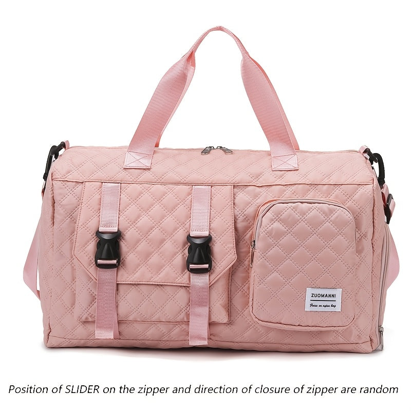 Large Capacity Argyle Travel Duffle Bag - Sports Gym Bag - Spacious & Portable for Overnight & Weekend Trips - Off White, Dark Blue, Green, Pink, Grey, Purple, Khaki & Black