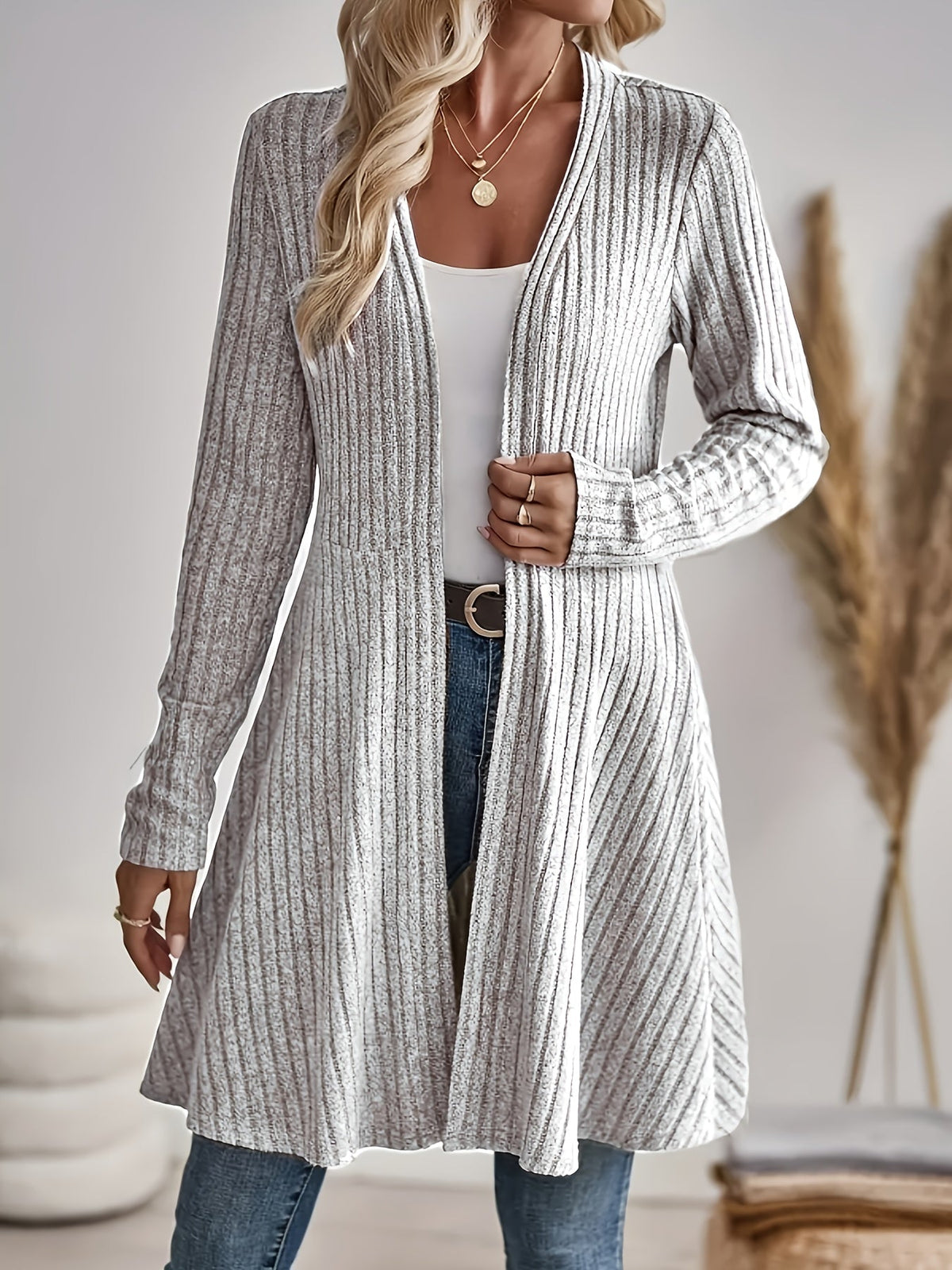 Women's Open Front Cardigan Sweater Solid Color Long Sleeve Knit Jacket Casual Layering Coat for Spring Fall S M L XL XXL
