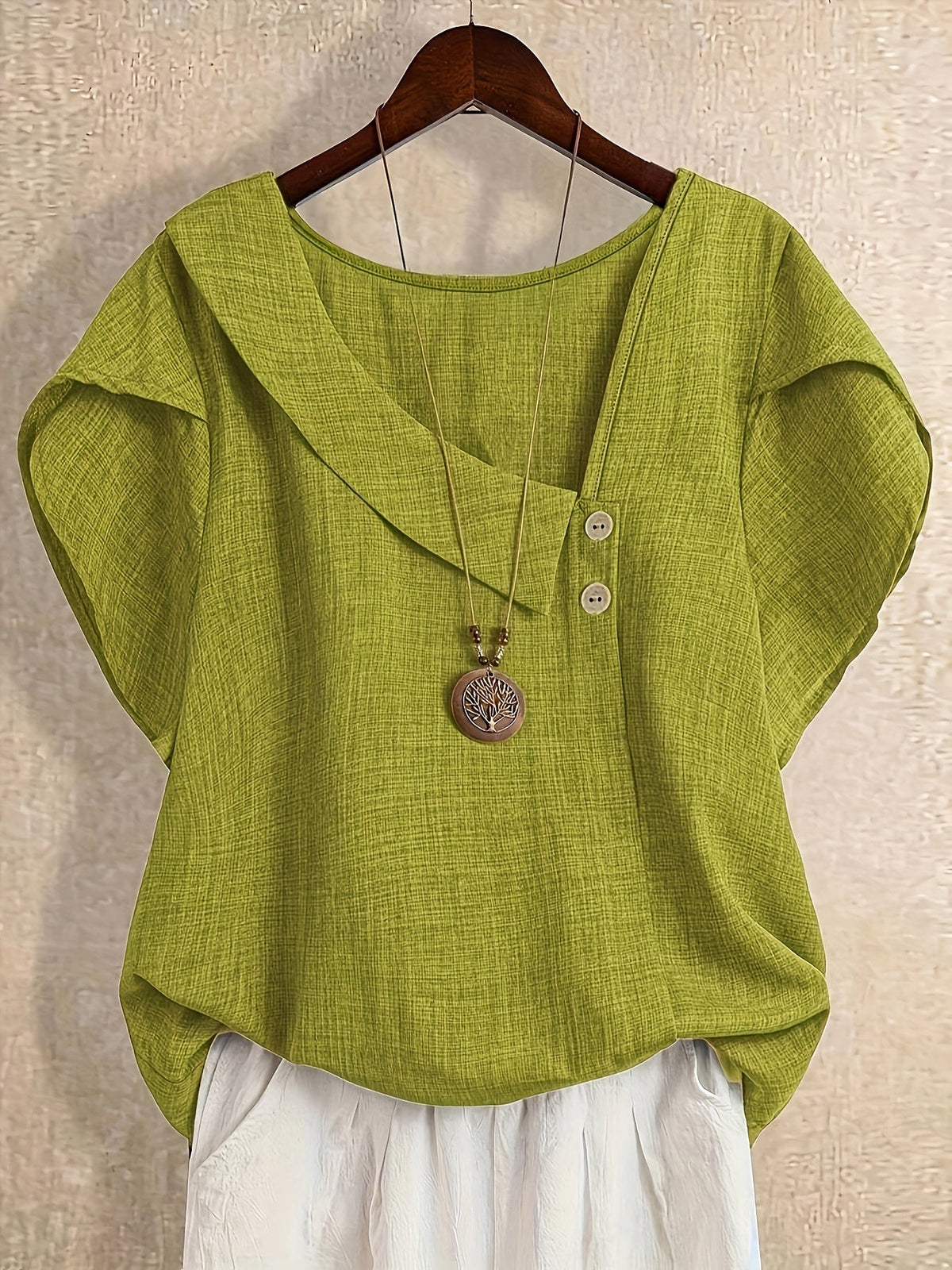 Women's Solid Color Asymmetric Neck Fashion Shirt Summer Tops Elegant Casual Blouse 100% Polyester S-XXL