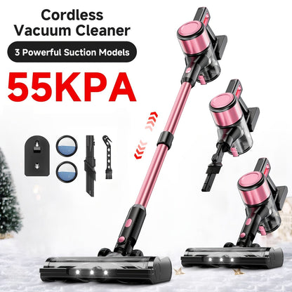 55KPa Cordless Stick Vacuum Cleaner 8-in-1 – Lightweight Powerful Handheld Vacuum with LED Light for Hardwood Carpet Floor Pet Hair Home Car