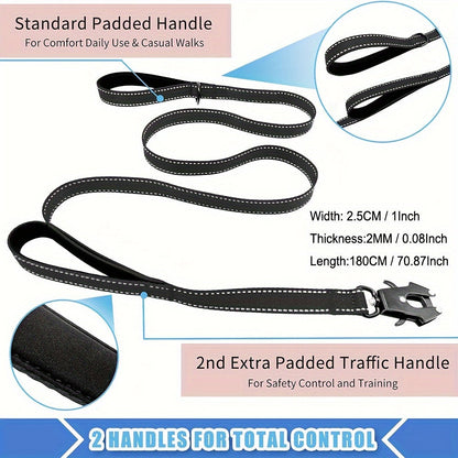 6ft Heavy Duty Dog Leash with Double Handles & Tactical Frog Clip – Reflective Rope Training Leash with Quick Release Locking Clip for Medium & Large Dogs, 11 Colors Available