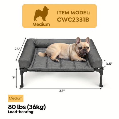 Cooling Elevated Dog Bed with Removable Pillow-Top Mat – Raised Bolster Dog Cot with Breathable Mesh Non-Slip Feet Dog Sofa Bed for Indoor & Outdoor Use