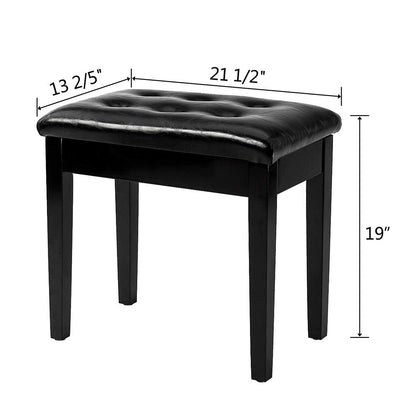 Bonnlo Wooden Duet Piano Bench - Thick PU Leather Padded Cushion, Under-Seat Sheet Music Storage, Locking Lid, 440 lbs Solid Wood Legs - Black & Brown, 21.5" or 29.5" Wide