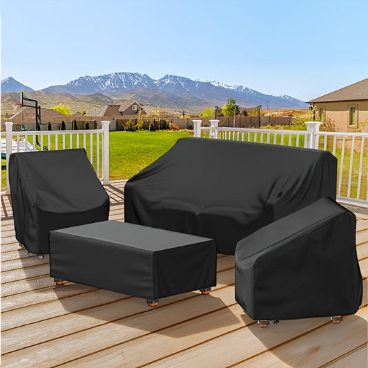 4-Piece Outdoor Furniture Cover Set - Sofa Cover, 2 Chair Covers & Coffee Table Cover, Wind Buckle Straps & Adjustable Drawstring - Patio, Balcony & Courtyard - Black