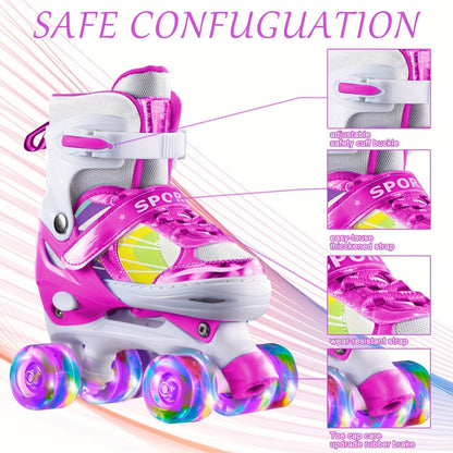 Adjustable Kids Roller Skates with Light-Up Wheels – Fun LED Rollerskates for Boys & Girls Ages 4–12, Youth & Toddler Sizes S/M/L, 9 Colors