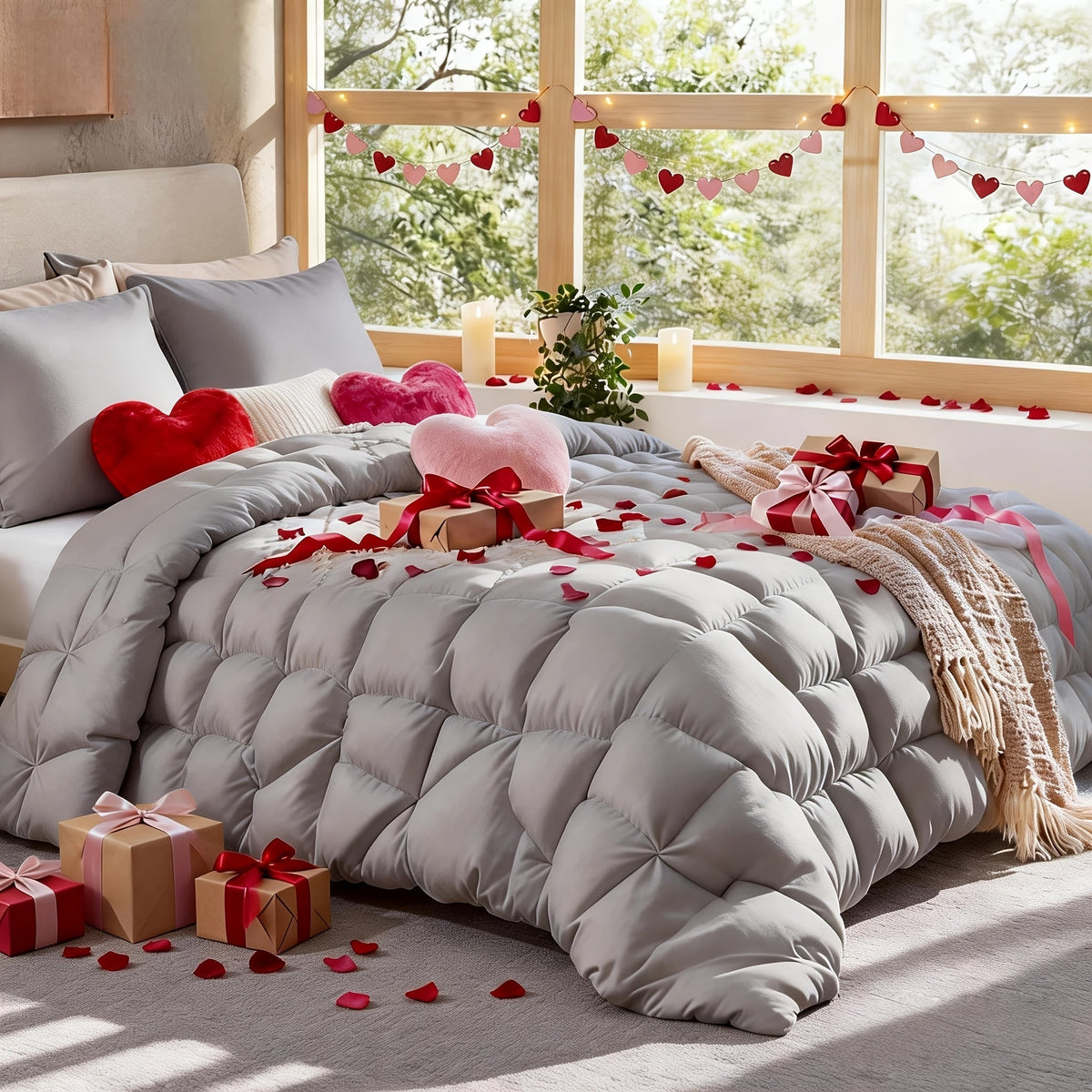 Comforter Set 7 Piece Queen King Full - Soft Microfiber Pintuck Pleated Bed in a Bag Complete Bedding Set with Comforter, Fitted Sheet, Flat Sheet & Pillowcases, All Season Home & Dorm Bedding