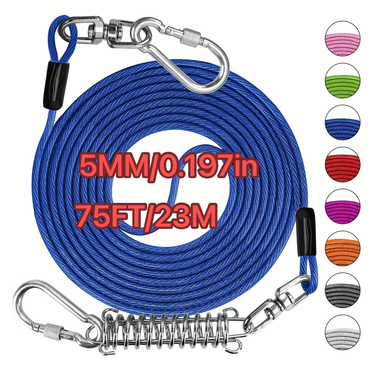 Heavy Duty Dog Leash 6 10 15 30 50 75 100 Feet Long Training Tie Out Cable for Large Dogs Up to 500 lbs Durable Bite-Resistant Yard Running Rope Lead