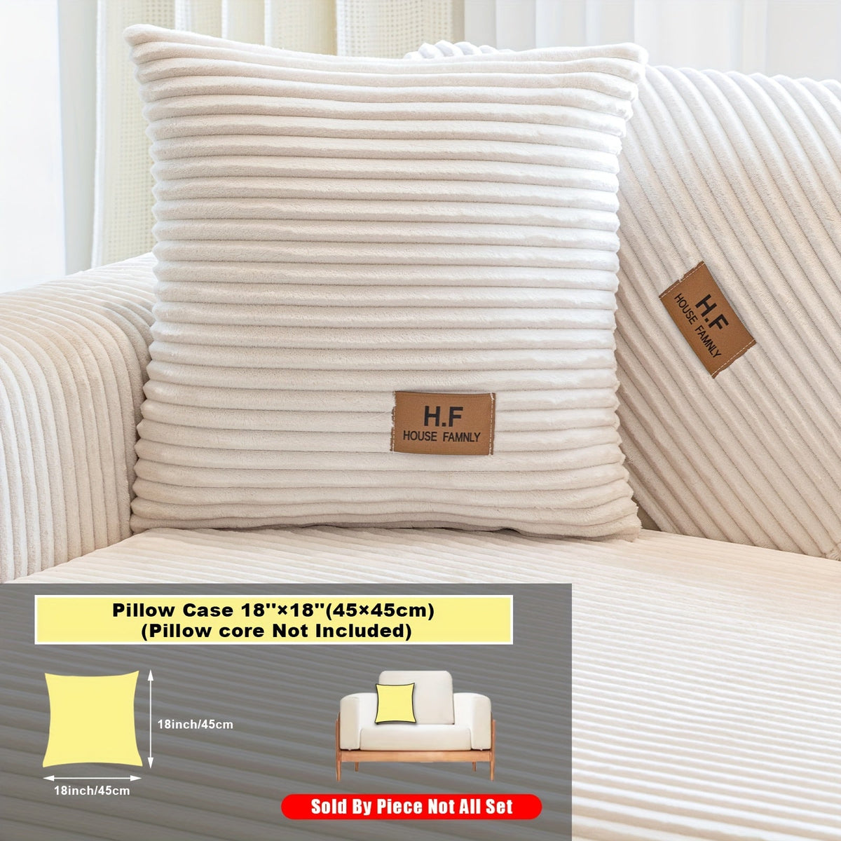 Short Plush Striped Sofa Cover & Cushion - All-Season, Pet-Friendly & Non-Slip - Armchair, Loveseat, 3/4/5-Seater, Backrest, Armrest & Pillowcase - White, Dark Gray, Light Gray, Coffee & Blue