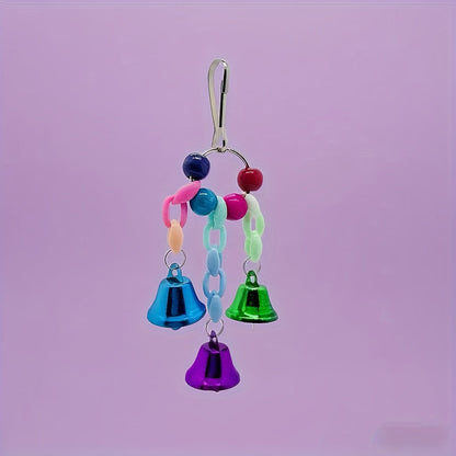 Parrot Colorful Bead & Bell String Chew Toy - Interactive Bird Foraging Chain Toy for Boredom Relief & Intelligence Development - Bird Cage Toy for Parrots Parakeets Cockatiels Budgies Random Color