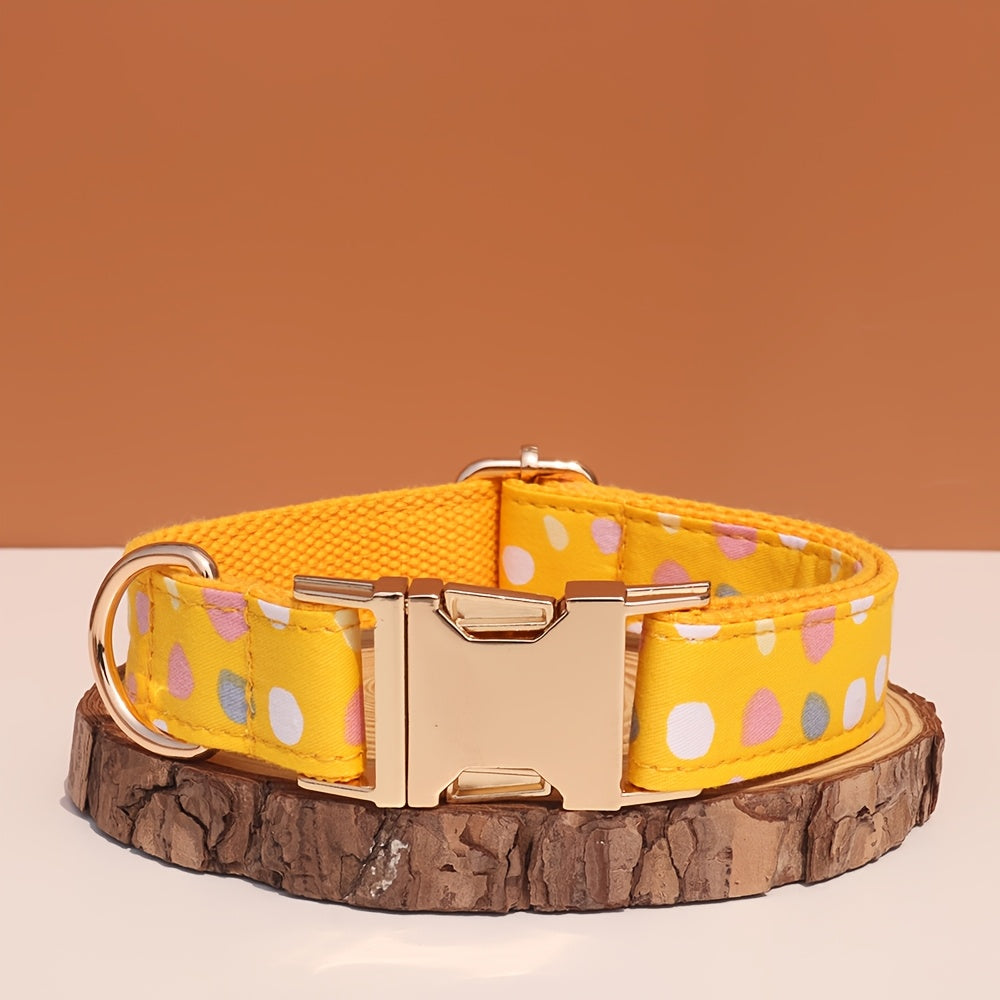 Personalized Dog Collar with ID Tag - Customizable Anti-Lost Pet Collar in 21 Styles, Adjustable XS to XL for Small Medium Large Dogs, Plaid Floral Dot Patterns, Engraved Contact Information